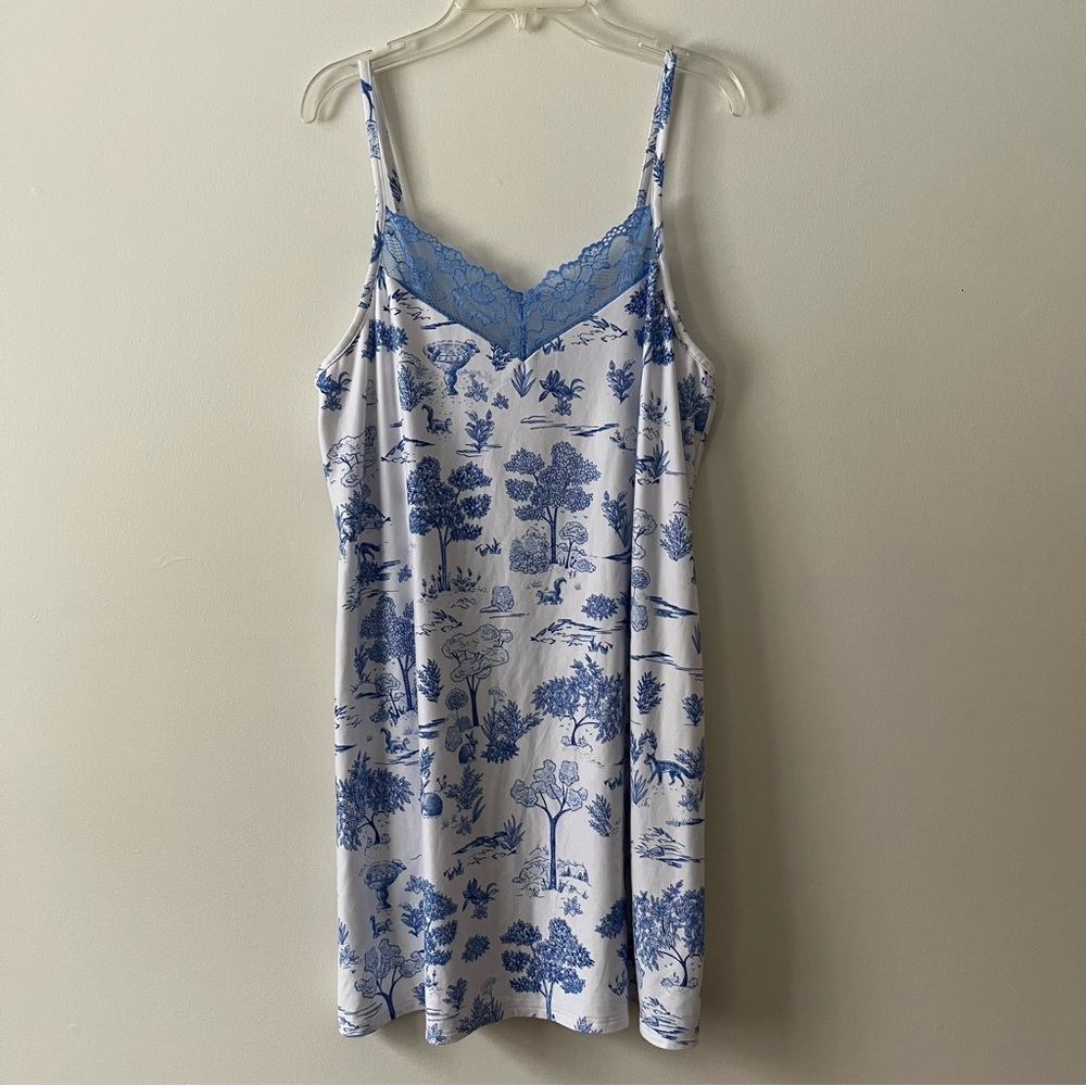 JOYSPUN Chemise Lace Trim Nighty Medium Pastel Blue Soft Nature